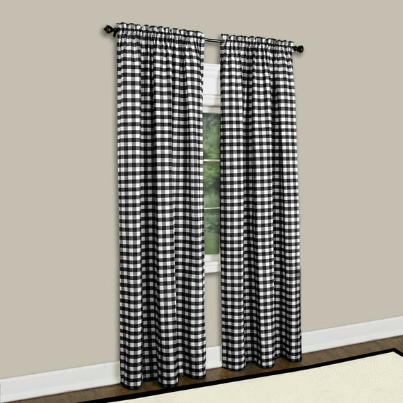 Achim Buffalo Check Window Curtain Panel, 42 inches x 84 inches, Black