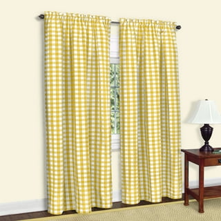 Yellow and White Buffalo Check Curtains - Grommet - 84 96 108 or 120 Long by 24 or 50 Wide orders Optional Blackout Cotton Lining