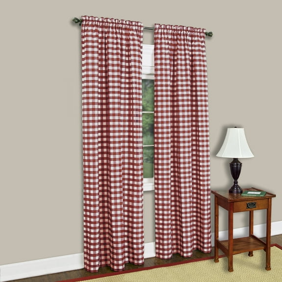 Achim Buffalo Check Window Curtain Panel, Burgundy, 63" x 42"