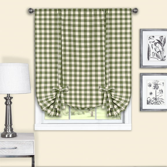Achim Buffalo Check Window Curtain Tie Up Shade, 42 x 63, Sage