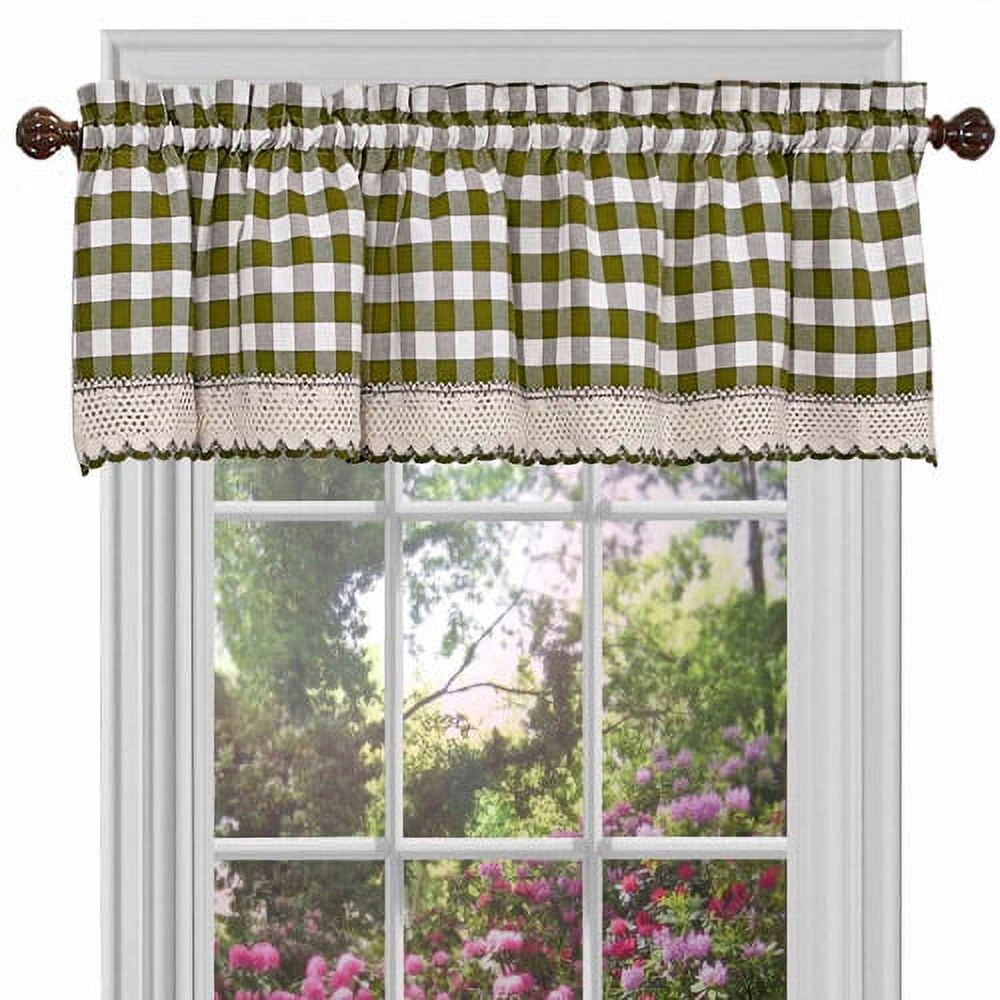 Sage Green Buffalo Check Rod Pocket Scalloped Valance
