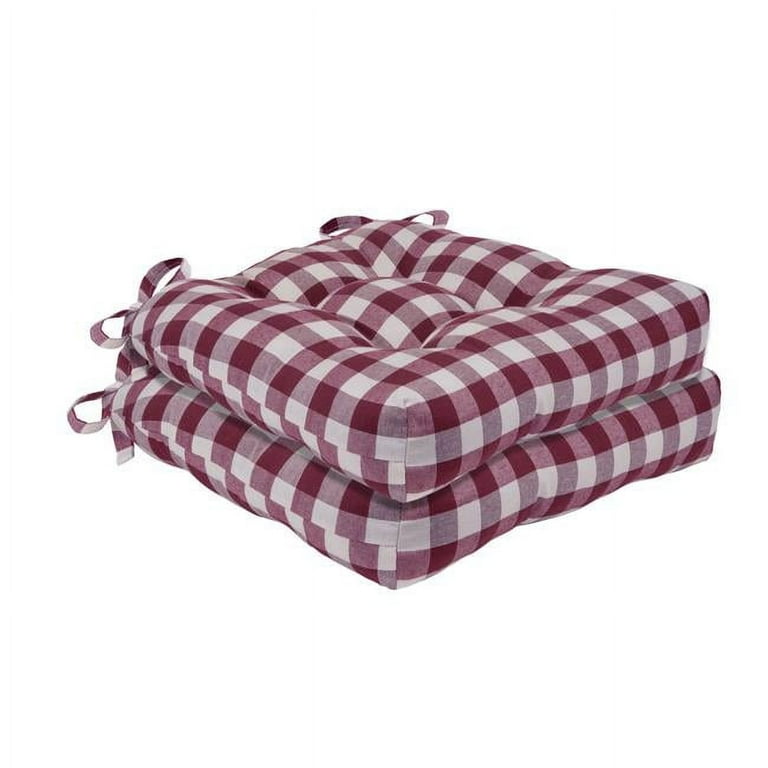 Achim Buffalo Check Chair Seat Cushions Polyester Cotton Burgundy 16x15x3 in Set of 2 Walmart