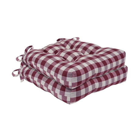 Achim Buffalo Polyester & Cotton Tufted Chair Seat Cushions, Checkered  Burgundy, 16 in x 15 in x 3 in, Set of Two