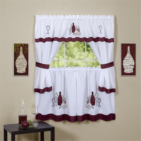 Achim Cabernet Embellished Window Curtain Cottage Set, 58" x 36", Burgundy