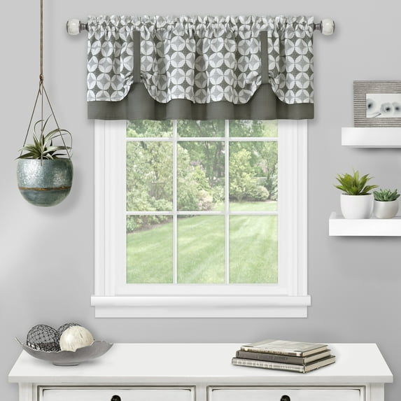 Achim Callie Light Filtering Double Layer Pick Up Valance, Grey, 58" x 14"
