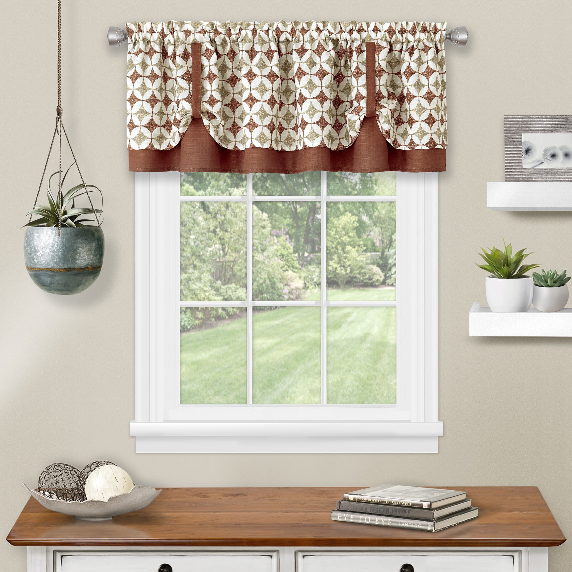 Spice and Tan Geometric Double Layer Rod Pocket Valance