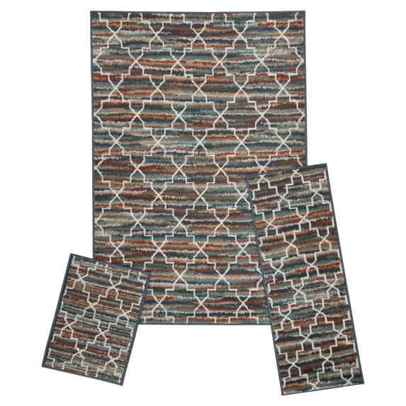 Achim Capri 3 Piece Rug Set Great For Living Room, Bedroom, Office, Entryway, Dining Room, Crosshatch Spice Grey