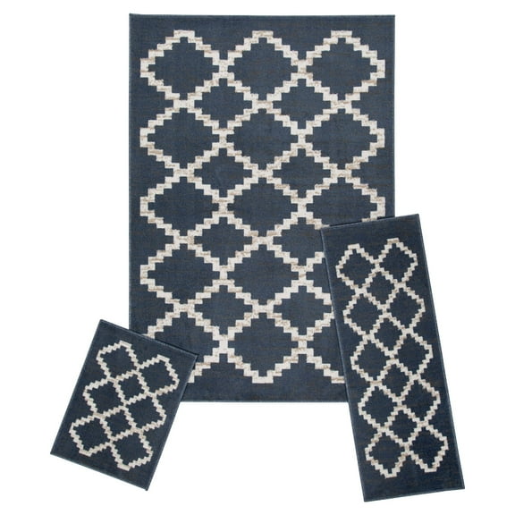 Achim Capri 3 Piece Rug Set Great For Living Room, Bedroom, Office, Entryway, Dining Room, Landon Blue/Grey