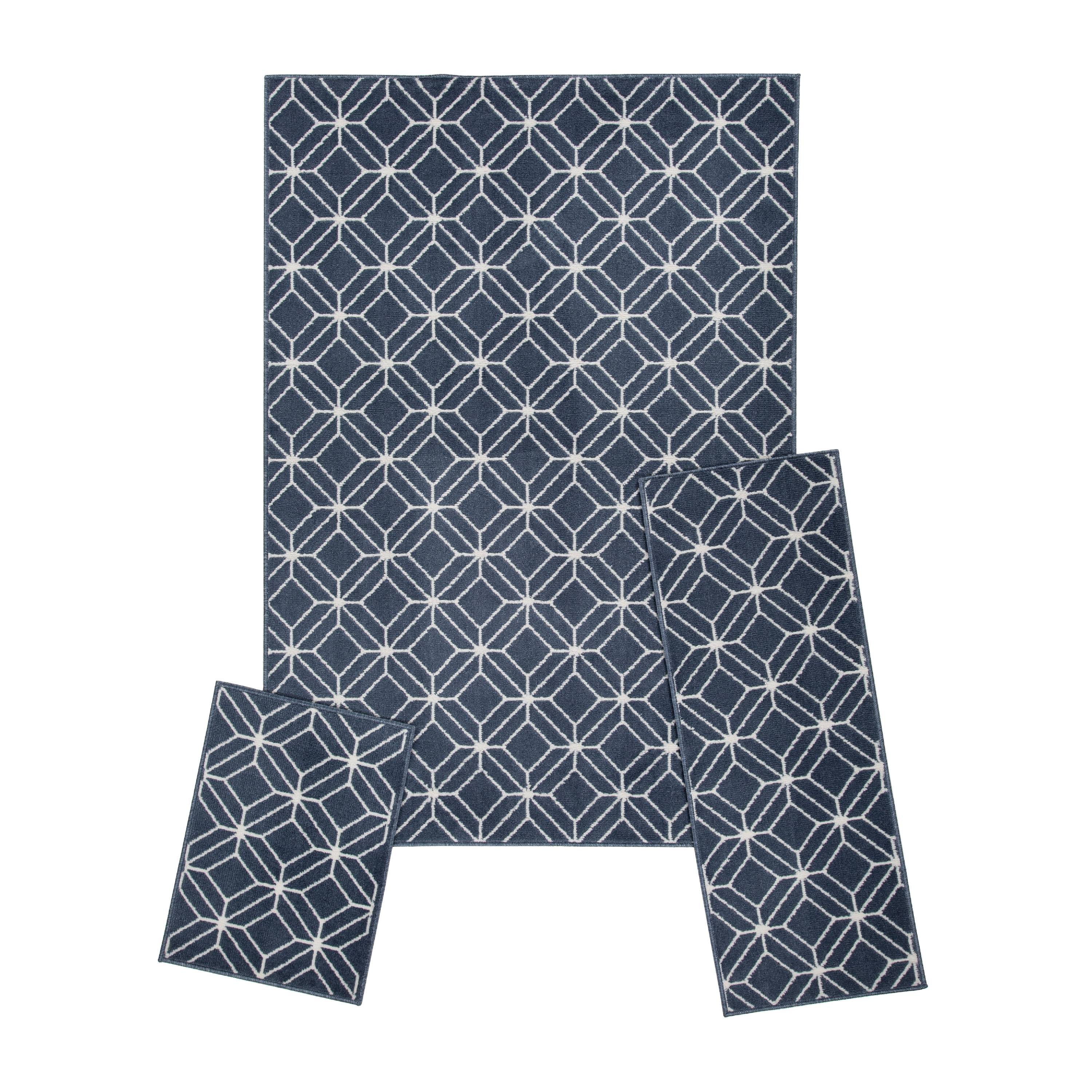 Zara Blue Elegance 3-Piece Rug Set with Stain-Resistant Finish