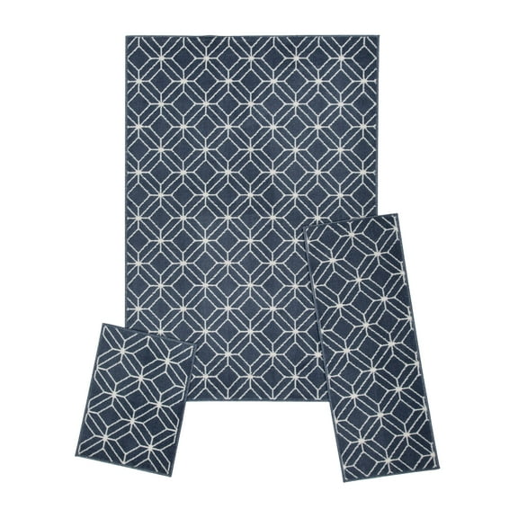 Achim Capri 3 Piece Rug Set Great For Living Room, Bedroom, Office, Entryway, Dining Room, Zara Blue