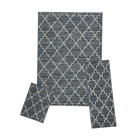 Achim Capri Rug Set - Crosshatch Blue Grey - 3 Piece