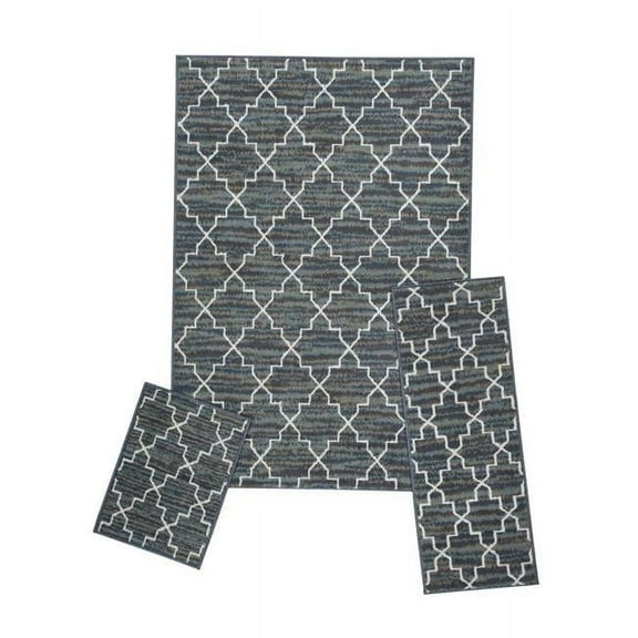 Achim  Capri Rug Set - Crosshatch Blue Grey - 3 Piece