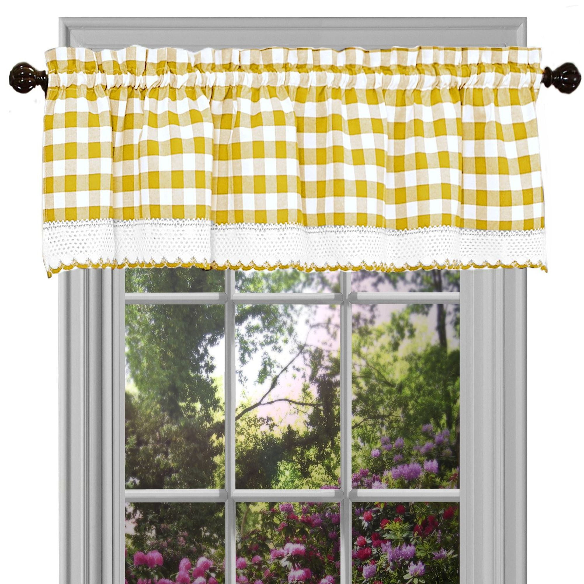 Yellow and White Buffalo Check Scalloped Rod Pocket Valance
