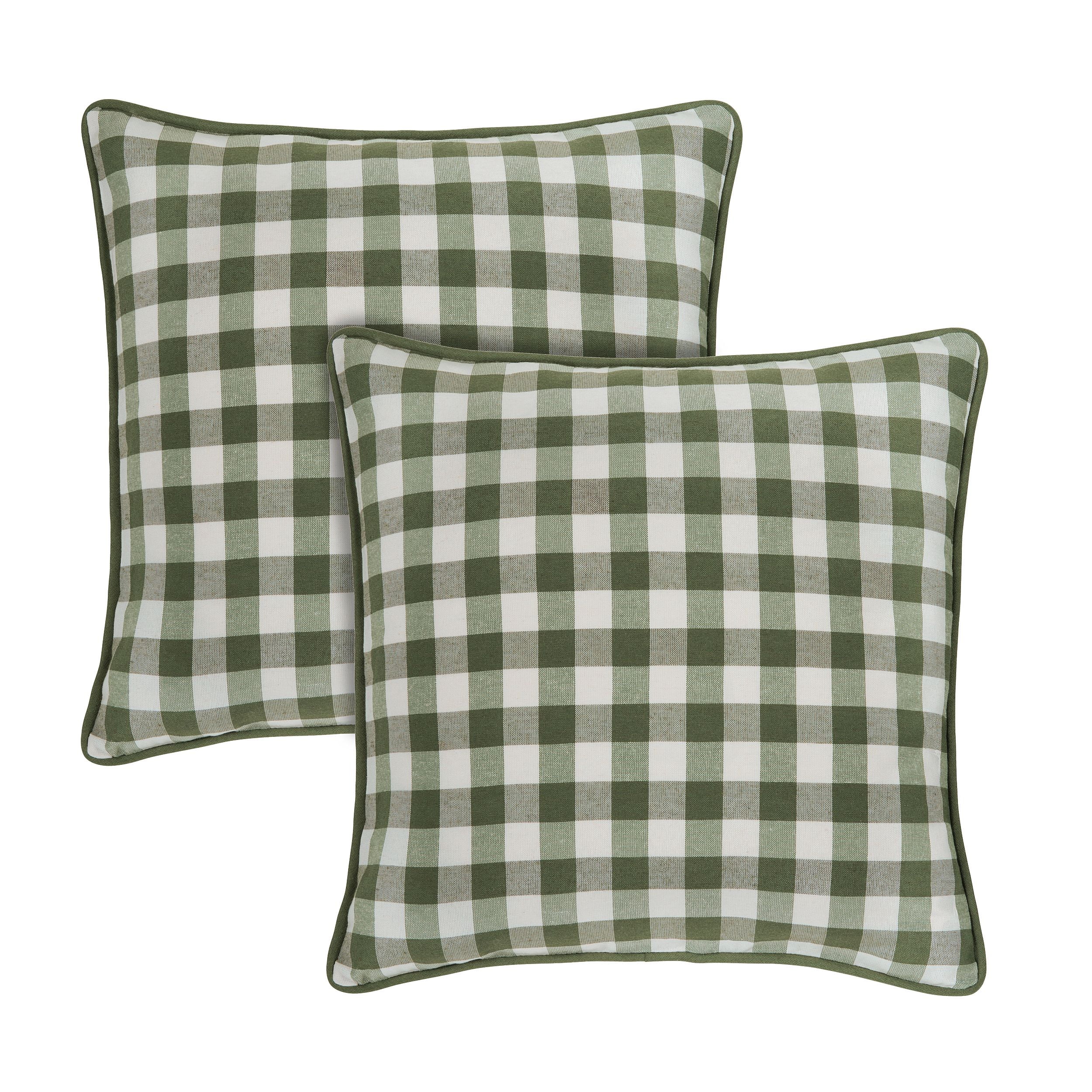 Green Buffalo Check Cotton Polyester Throw Pillow Covers, 18" x 18", Set of 2