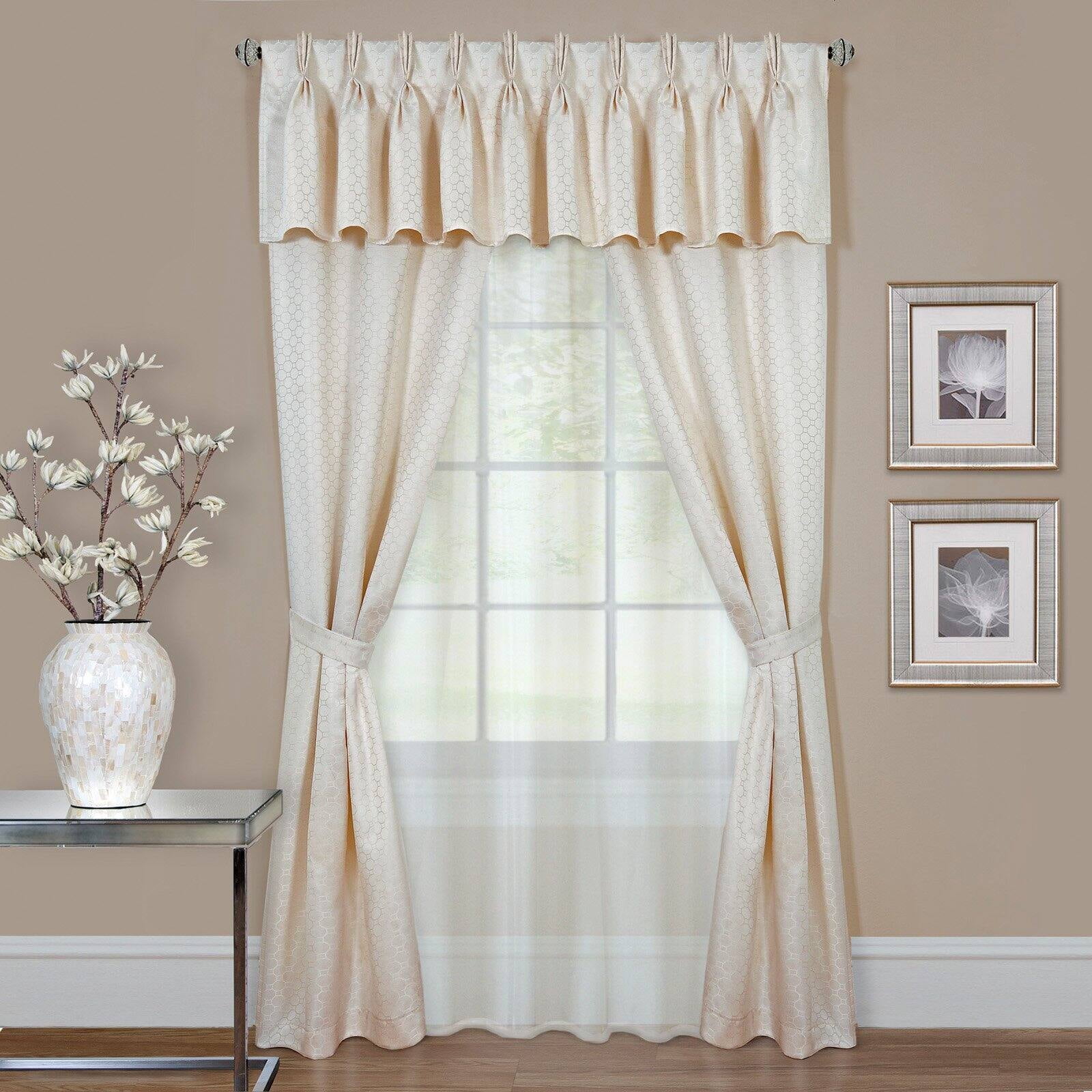 Ivory Geometric Pinch Pleat Ground Length Curtain Set