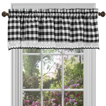 Achim Classic Buffalo Check Curtain Valance, Black, 14" x 58"