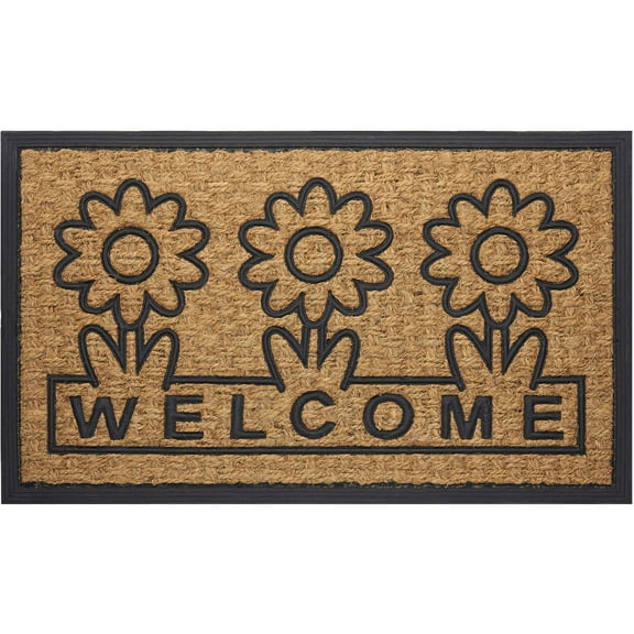 Achim Coco Mat Daisy Indoor/Outdoor Door Mat,18" x 30", Brown