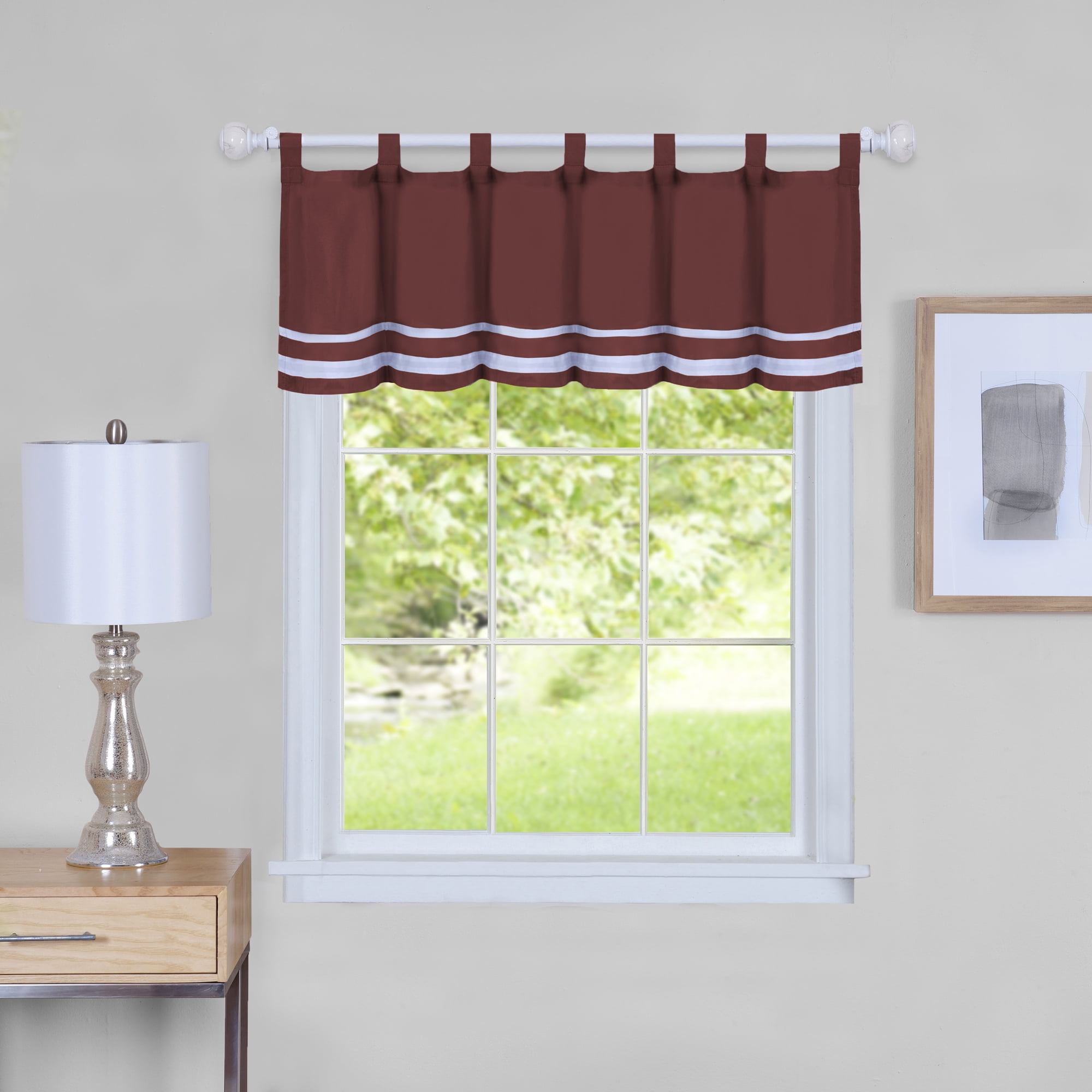 Burgundy and White Polyester Rod Pocket Valance 58x14