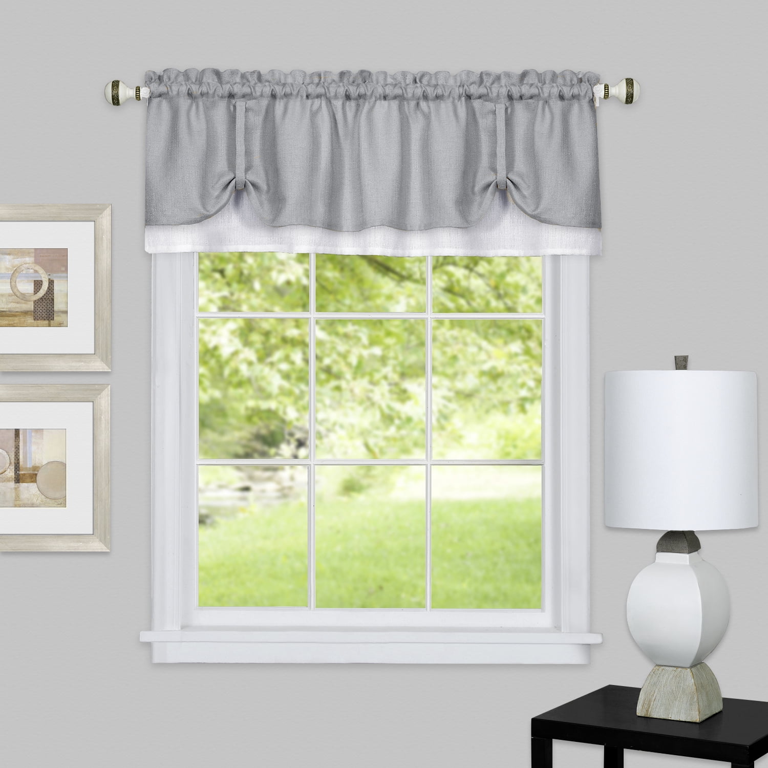 Grey and White Sill Length Rod Pocket Valance