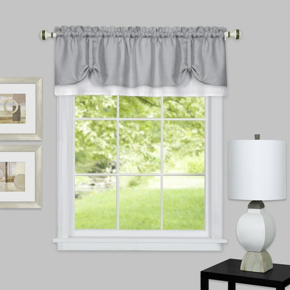 Achim Darcy Light Filtering Window Curtain Valance, Rod Pocket, Grey/White, 14 x 58