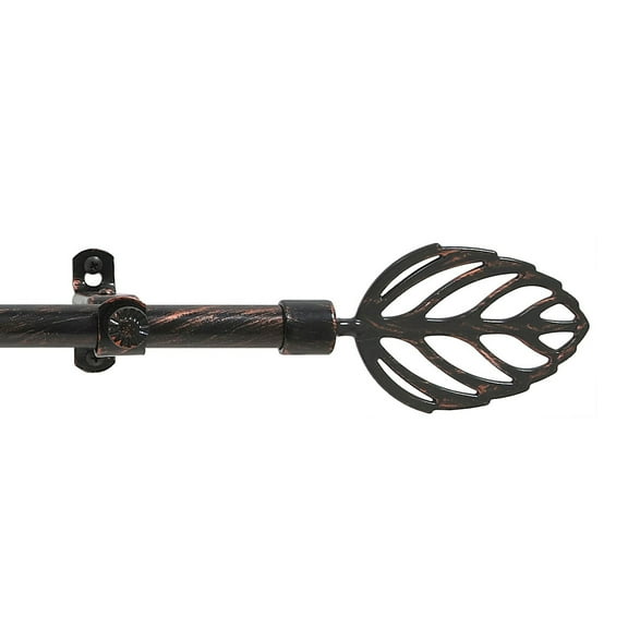 Achim Decorative Rods: Metallo Leaf Black Copper Curtain Rod with Metal Leaf Finials - Adjustable Size: 28" x 48"