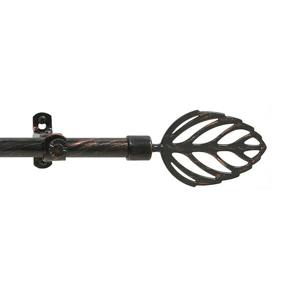 Achim Decorative Rods: Metallo Leaf Black Copper Curtain Rod with Metal Leaf Finials - Adjustable Size: 28" x 48"