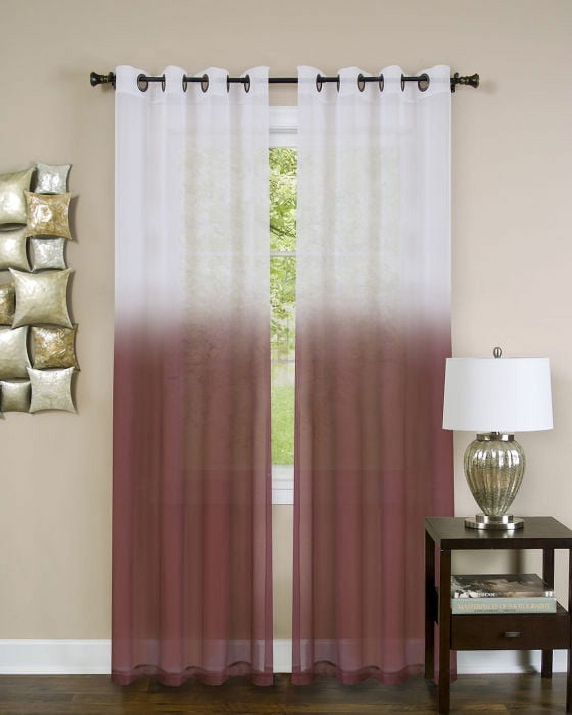 Burgundy Ombre Sheer Polyester Ground Length Window Panel