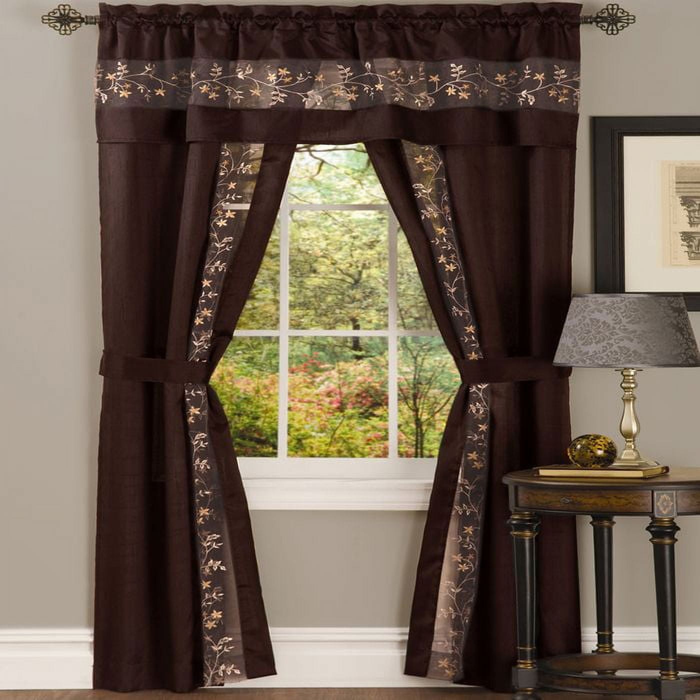 Achim Fairfield 5 piece window curtain set 55" x 63" chocolate