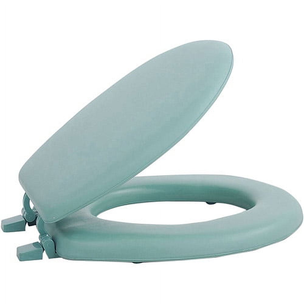 Light Green Vinyl and Wood Round Toilet Seat with Lid