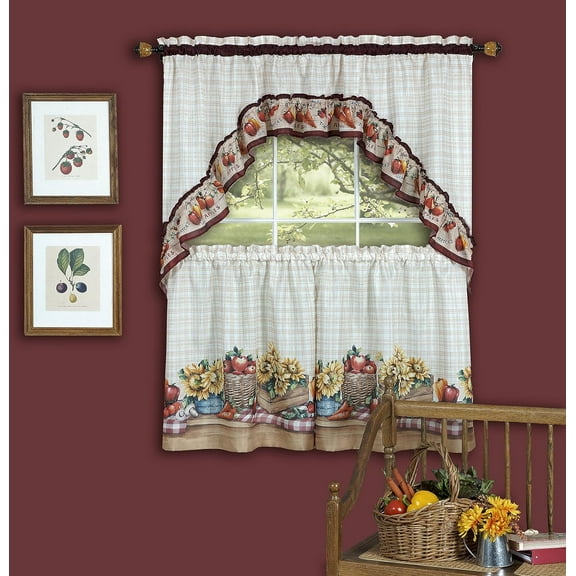 Achim Farmer's Market - Printed Tier and Swag Window Curtain Set, Multicolor, 57" x 36"