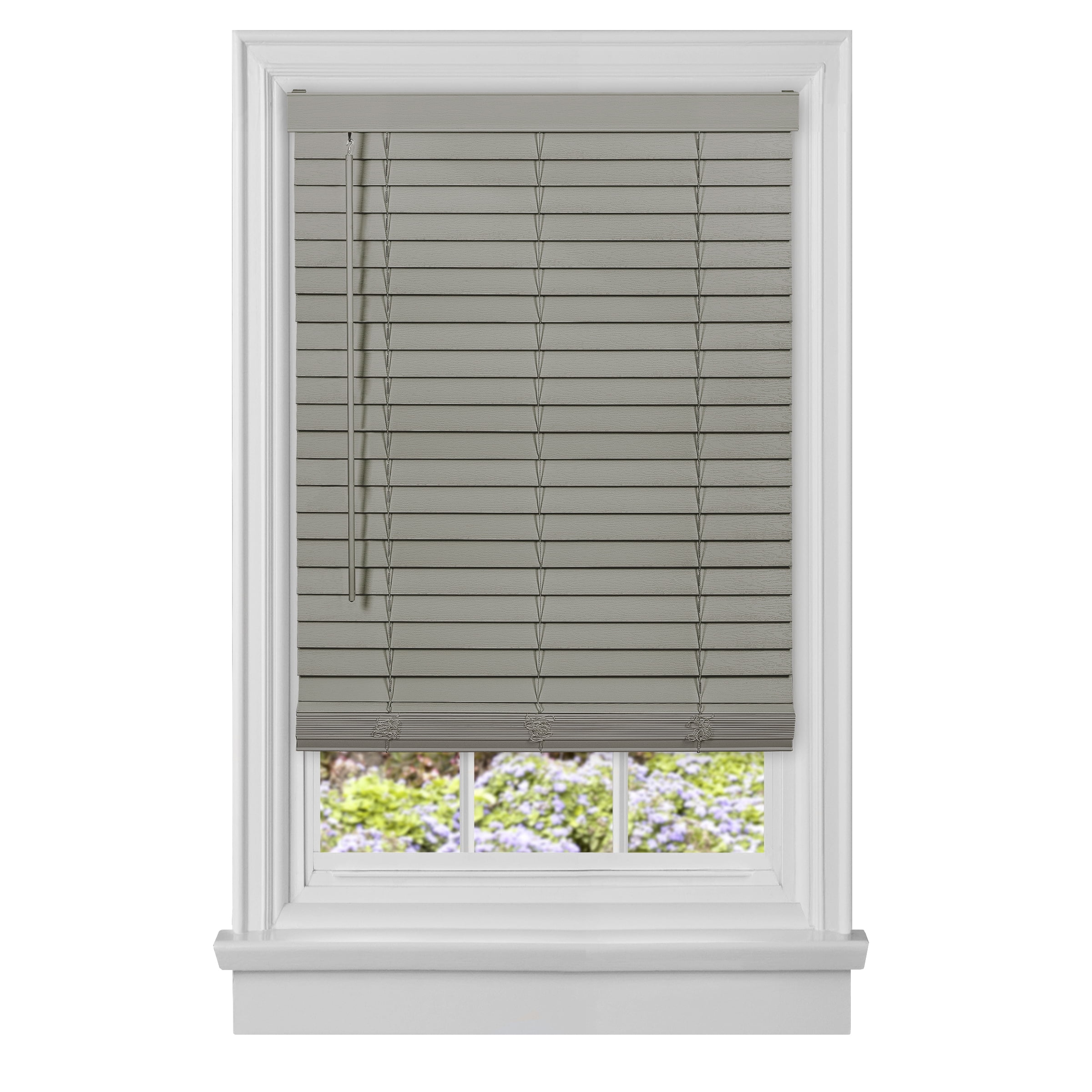 Achim GII Madera Falsa Indoor Cordless Grey Vinyl Room Darkening Window Faux Wood Blind, 64" L x 36" W