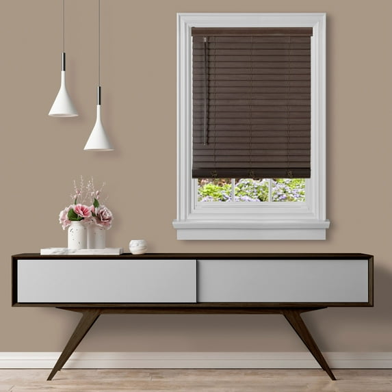 Achim GII Madera Falsa Indoor Cordless Mahogany Vinyl Room Darkening Window Faux Wood Blind, 64" L x 48" W