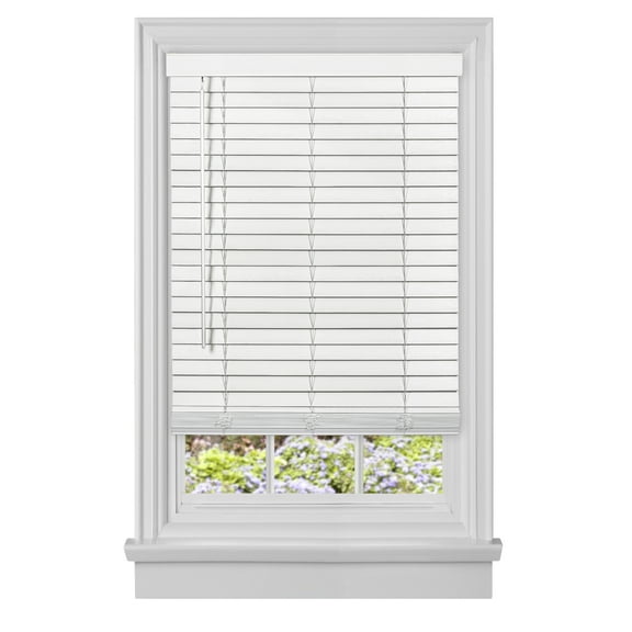 Achim GII Madera Falsa Indoor Cordless White Vinyl Room Darkening Window Faux Wood Blind, 64" L x 29" W