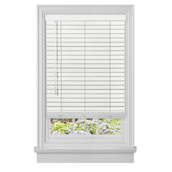 Achim GII Madera Falsa Indoor Cordless White Vinyl Room Darkening Window Faux Wood Blind, 64" L x 35" W