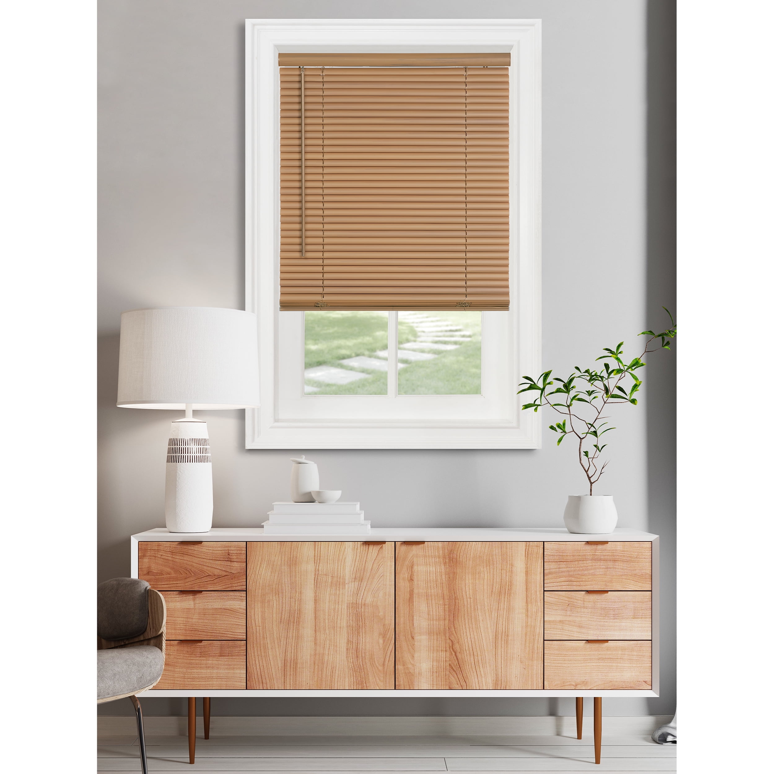 Achim GII Morningstar Indoor Cordless Woodtone Vinyl Light Filtering Window Mini Blind, 64" L x 48" W