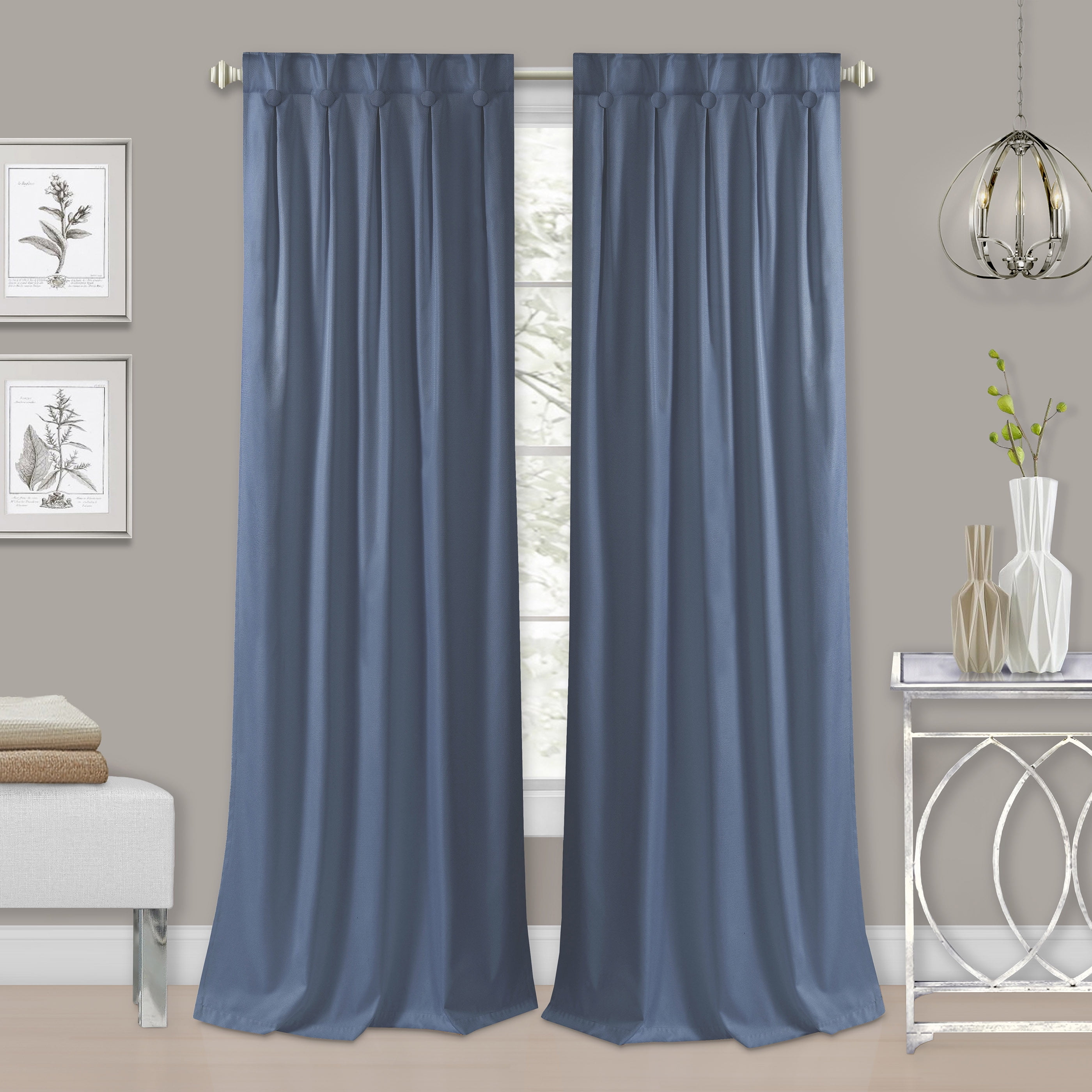 Navy Wide Blackout Drapes with Button Detail