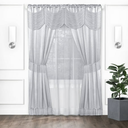 Achim Halley Rod Pocket 6 Piece Window Curtain Set, Silver, 56" x 63"