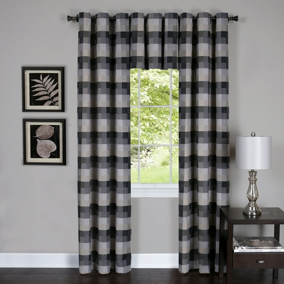 Achim Harvard Light Filtering Valance with 10 Small Grommets, Black, 58" x 14"