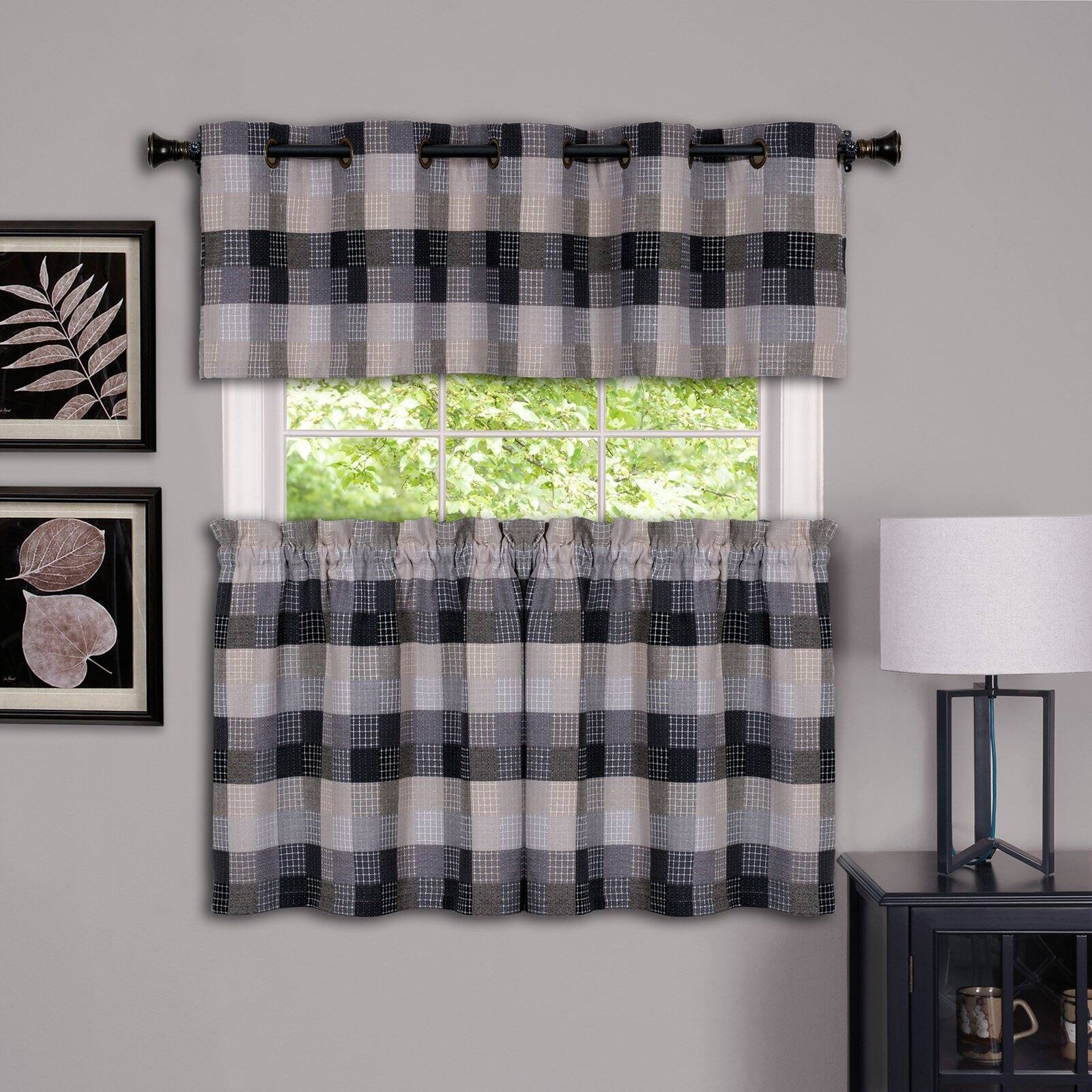 Achim Harvard Rod Pocket Light Filtering Curtain Tier Pair, Black, 57" x 24" - image 1 of 6