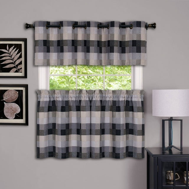 Achim Harvard Rod Pocket Light Filtering Curtain Tier Pair, Black, 57" x 24"