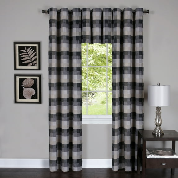 Achim Harvard Rod Pocket Light Filtering Curtain Tier Pair, Black, 57" x 24"