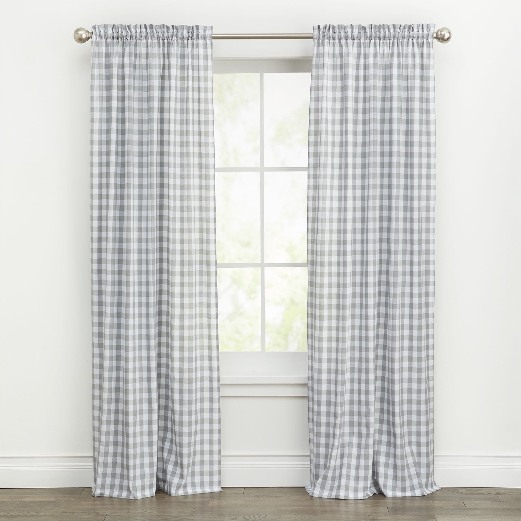 Grey and White Buffalo Check Rod Pocket Drape Panel