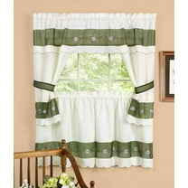 Achim Home Furnishing Berkshire Window Kitchen Curtains 3-Piece Embellished Cottage Set - 56" (W) x 24" (L) Complete Set, Green