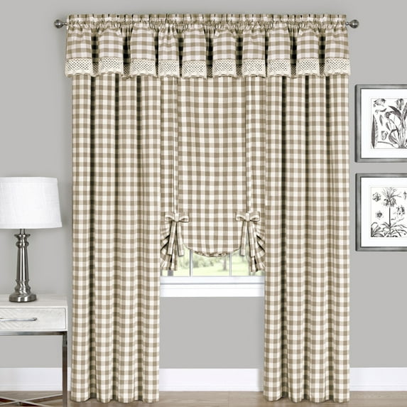 Achim Home Furnishing: Buffalo Taupe Plaid Modern Window Curtain Panel : 42" x 63" Tie Up Shade
