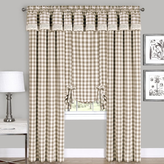 Achim Home Furnishing: Buffalo Taupe Plaid Modern Window Curtain Panel : 58" x 24" Tier Pair