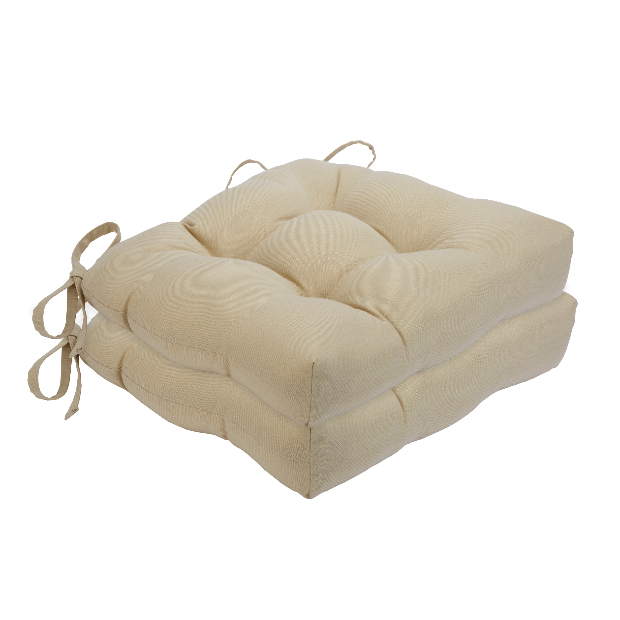 Tan Quilted-Tufted Chair Cushions with Ties, Set of Two