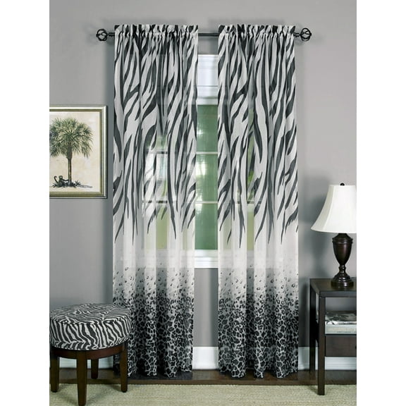 Achim Home Furnishing: Kenya Black Animal Print Contemporary Window Curtain Panel : 50" x 84", Rod Pocket Panel