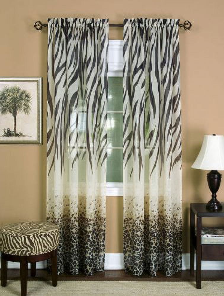 Brown and Black Animal Print Light-Filtering Curtain Panel