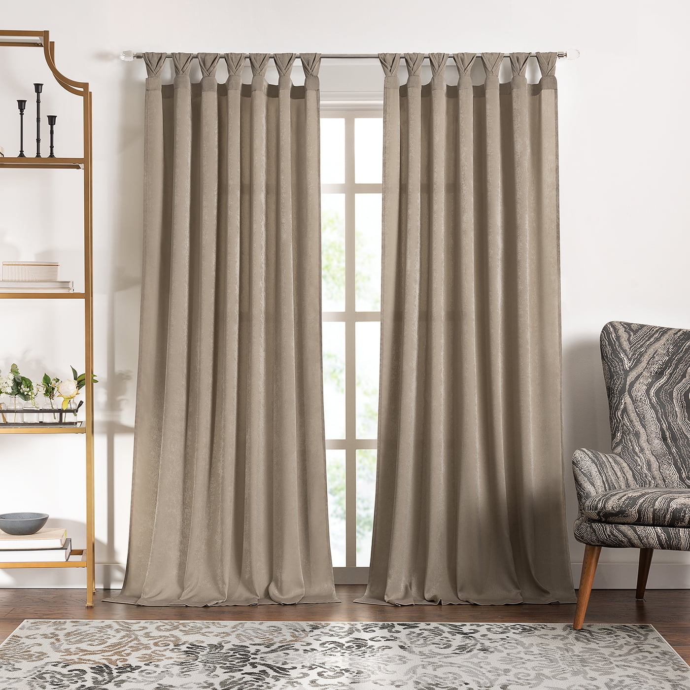Taupe Wide Sheer Polyester Tab Top Window Panel