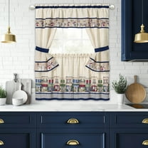 Achim Printed Cottage Window Curtain Set, Bon Appetit, 24" L x 57"W, Navy
